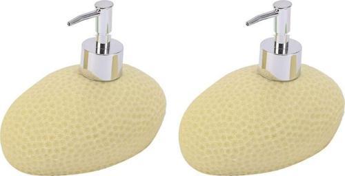 Banyo Seti Sıvı Sabunluk 2 Adet Sarı Petek Desenli Poliresin 14X8X14Cm 400Ml