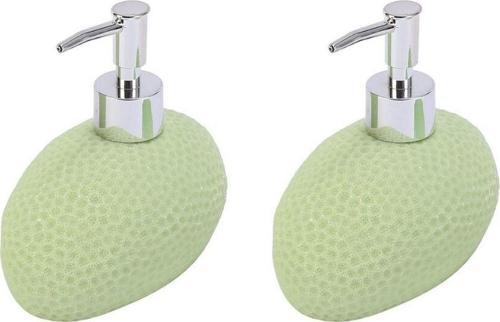 Banyo Seti Sıvı Sabunluk 2 Adet Yeşil Petek Desenli Poliresin 14X8X14Cm 400Ml