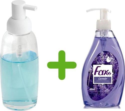 Beyaz Cam Sıvı Sabunluk Ve 1 Adet 400 Ml Sıvı Sabun Lavanta Kokulu