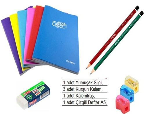 Okul Kurşun Kalem, Silgi, Kalemtraş, Defter 40 Yp 6 Lı Set