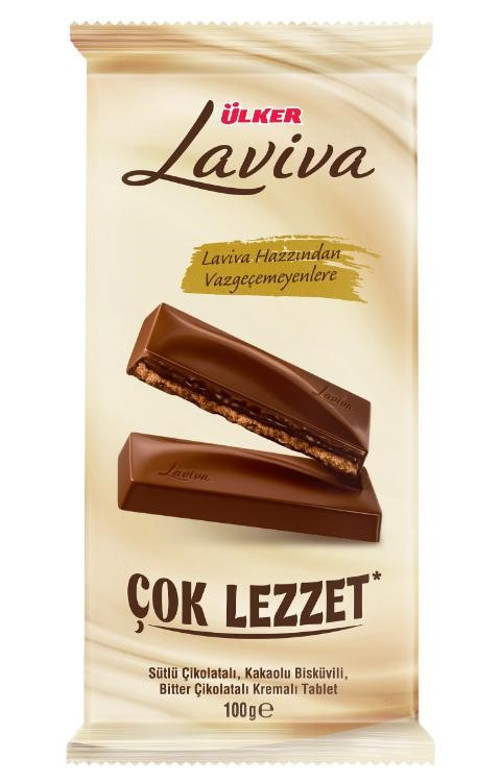 LAVİVA Tablet Çikolata - Sütlü ve Bitter Çikolatalı, Bisküvili, Kremalı Tablet - 100 gram - 6 Adet