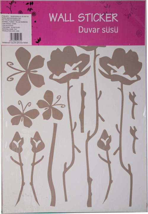Duvar Süsü (Sticker) Gri Çiçekli Şeffaf Filmli Pvc 48X33X0,5Cm