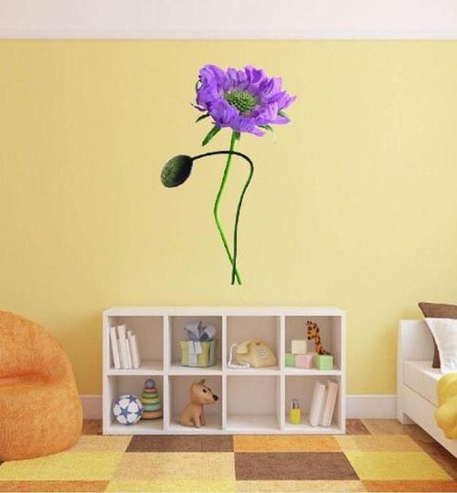 Duvar Süsü Sticker Mor Çiçekli Şeffaf Filmli Pvc 50X70 Cm Xfg019