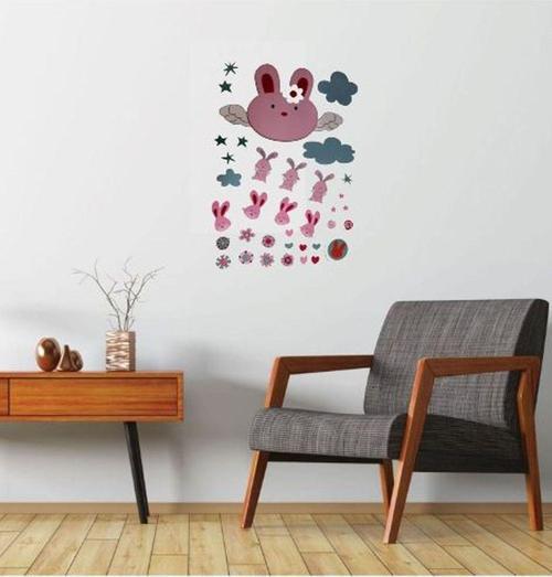 Duvar Süsü Sticker Tavşan Desenli Pvc 50X70 Cm Xfg112