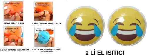 Gülen Emoji Cep Sobası El Isıtıcı,2 Adet Sıcak Su Torbası Pvc 9Cm