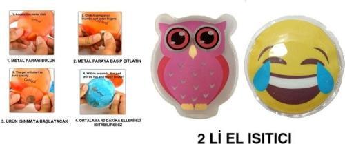 Gülen Emoji Pembe Baykuş Cep Sobası,El Isıtıcı,2 Adet Sıcak Su Torbası Pvc 9Cm