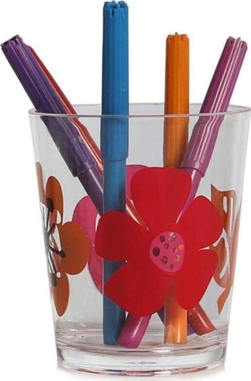 Kalemlik Kırmızı Papatya Desenli Ofis Gereci 8X8X9Cm 350Ml