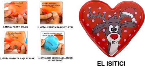 Kalpli Geyikli Cep Sobası,El Isıtıcı,Sıcak Su Torbası Pvc Kırmızı 9Cm