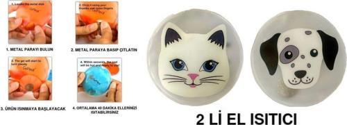 Kedi Ve Köpekli Cep Sobası,El Isıtıcı,2 Adet Sıcak Su Torbası Pvc 9Cm
