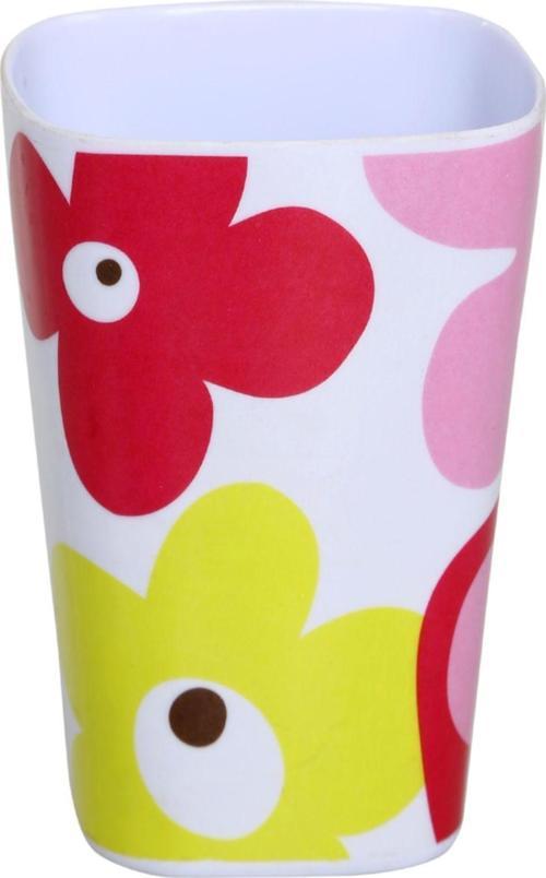 Diş Fırçalık Ve Macun Kabi Kırmızı Papatya Melamin 7X7X11Cm 300Ml