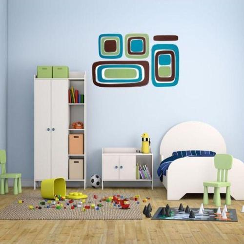 Duvar Süsü (Sticker) 2 Adet Kareli Mavi,Yeşil Desen Pvc 61X30X0,5Cm
