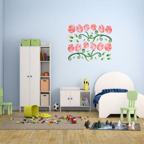 Duvar Süsü (Sticker) 2 Adet Pembe Güllü Şeffaf Filmli Pvc 70X50X0,5Cm
