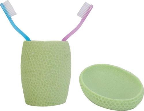 Sabunluk Diş Firçalik 2 Li Banyo Seti,Yeşil Petek Model,Poliresin