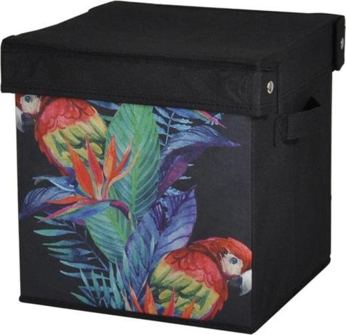 Saklama Kutusu Kapaklı Papağan Desen Kumaş 28X28X28Cm 21 Litre