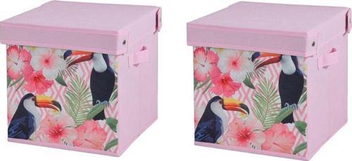 Saklama Kutusu Seti,Kapaklı Kuş Ve Bahar Desen Kumaş 2 Adet 28X28X28Cm