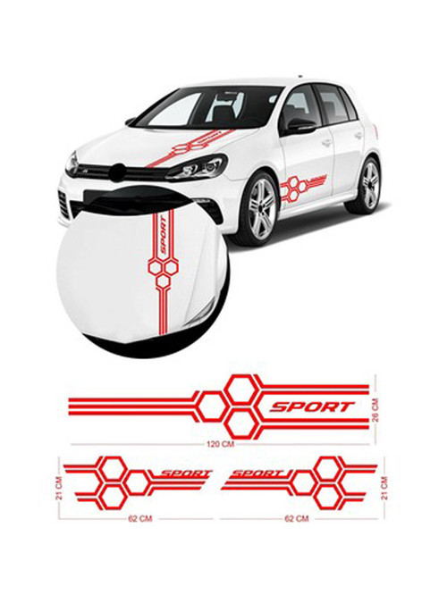 Petek Tasarımlı Marşpiyel Ve Kaput Sticker 3 Parça Kırmızı