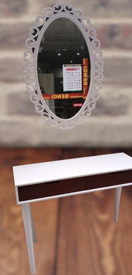 Dresuar 90015 Ahşap Kayın Retro Ayak Çift Çekm MOTİFLİ Ayna Beyaz Ceviz El Yapım