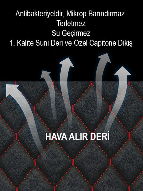 Jaguar F Pace Kumaş 2Li Deri Kaplama Koltuk Minderi Siyah Kırmızı