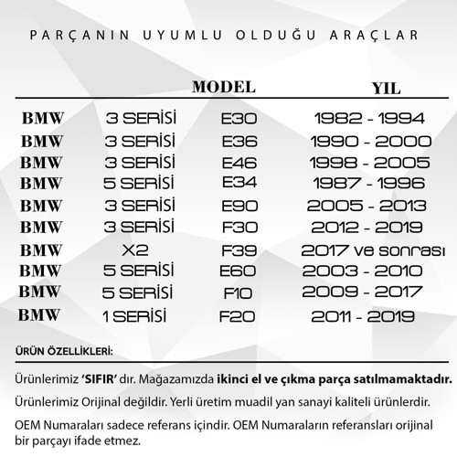 BMW E30, E36, E34 E90, F30 F39,E60, F10, F20 için Vites Topuzu