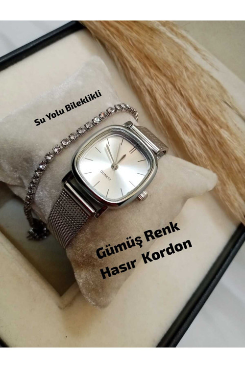 Trend Tasarım - Gümüş Renk Hasır Kordon- Gümüş Renk Kasa- Kadın Kol Saati