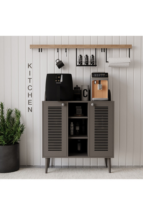 Kahve Kiler - Kahve Köşesi %100 Mdf 90 Cm Panjur Kapak Lake Ahşap Ayaklı Çok Amaçlı Dolap