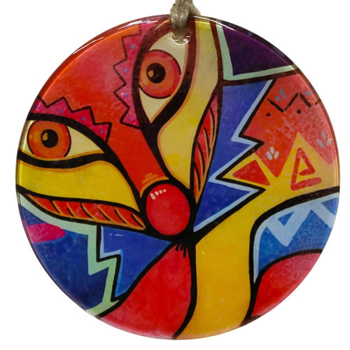 Renkli Sanatsal Cam Duvar Süsü - 16 cm Modern Tilki Figürlü Cam Askı