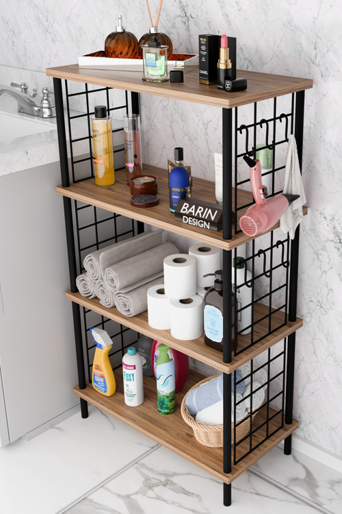Çevir Kur Kolay Kurulum 4 Katlı Banyo Rafı | Metal Telli Çok Amaçlı Organizer Dolap Stand Raf