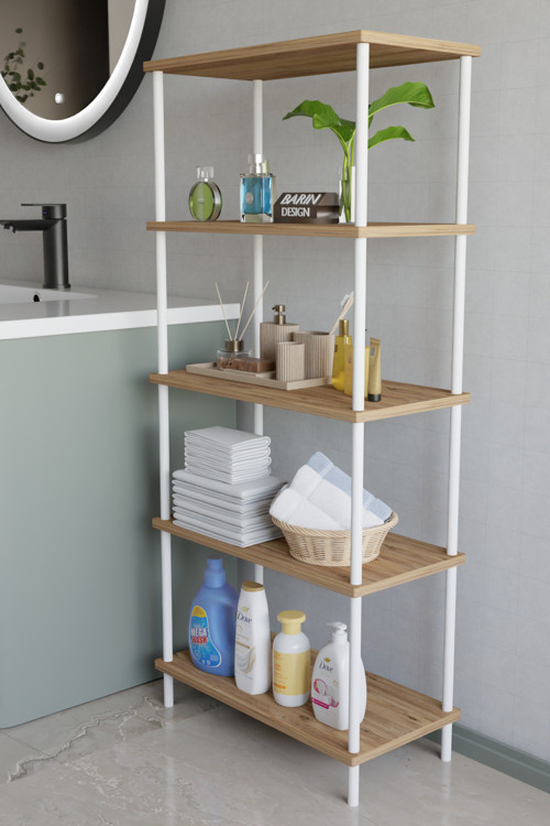 5 Katlı Çevir Kur Metal Gövdeli Banyo Rafı | Çok Amaçlı Düzenleyici | Organizer Stand Banyo Dolabı