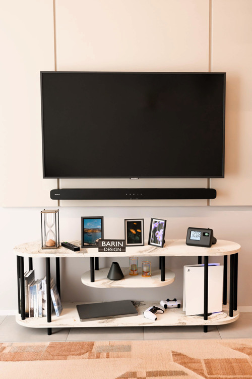 Modern TV Ünitesi Ahşap Raflı 2 Katlı Televizyon Sehpası Minimalist,Dayanıklı, Fonksiyonel TV Standı