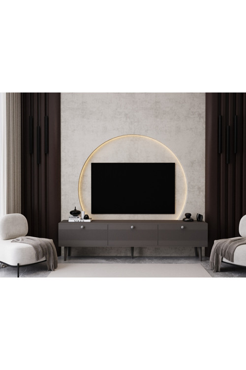 MELURA TV ÜNİTESİ 180 CM 3 KAPAKLI %100 MDF LAKE AHŞAP AYAKLI