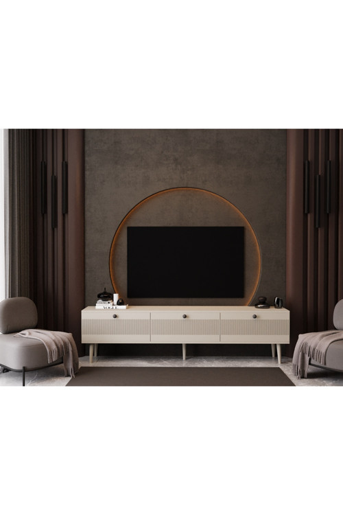 MELURA TV ÜNİTESİ 200 CM 3 KAPAKLI %100 MDF LAKE AHŞAP AYAKLI