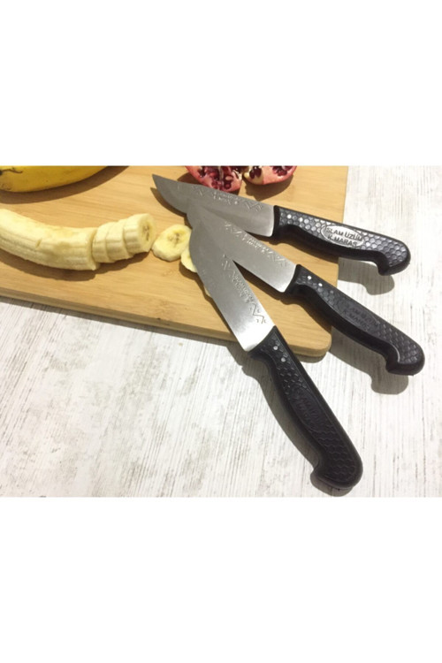 Meşhur Maraş Bıçağı 23 Cm Çelik Doğrama Bıçağı Siyah Sap 3'Lü