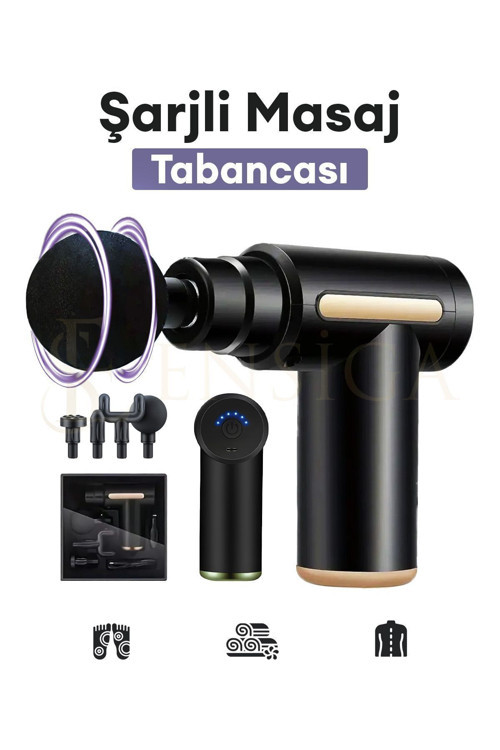 Yeni Nesil Şarjlı Masaj Tabancası Sporcu Masaj Aleti 4 Başlıklı Darbeli