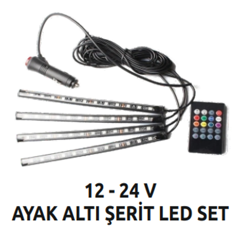 Luxury,RGB Ayak Altı Ses Duyarlı Araç İçi Aydınlatma Ledi 4 çubuk kumandalı