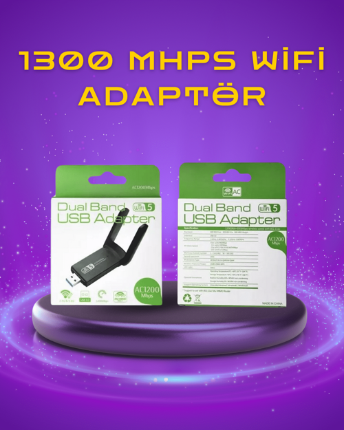 Yüksek Hızlı 1200 Mbps Çift Bant USB WiFi Adaptör – Güçlü Sinyal Geniş Uyumluluk
