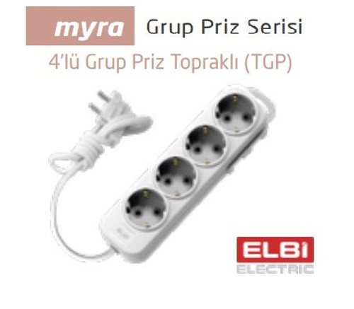 Myra 4'lü Anahtarlı Topraklı Grup Priz 2 mt Kablolu