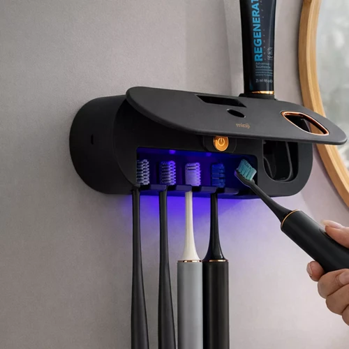 Mio UV5F 1200mAh Şarj Edilebilir UV Sterilizatörü Otomatik Diş Fırçası Tutucusu Siyah