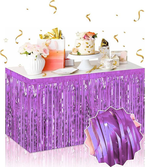 Büro Ev Ofis Etkinik Dekoru için 75X275CM Metalize Mor Yapışkanlı Püskül Masa Eteği