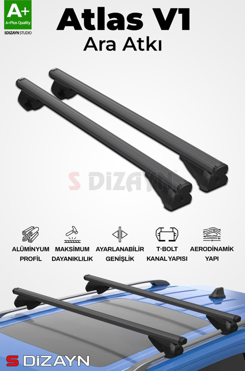 S-Dizayn VW Passat B6 Variant S-Bar Atlas V1 Ara Atkı Tavan Taşıyıcı Barı Siyah 130 Cm 2005-2010 A+ Kalite