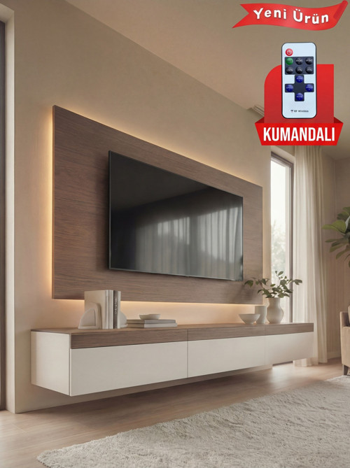 PURELINE LEDLİ DUVAR TV ÜNİTESİ 180 CM CEVİZ BEYAZ