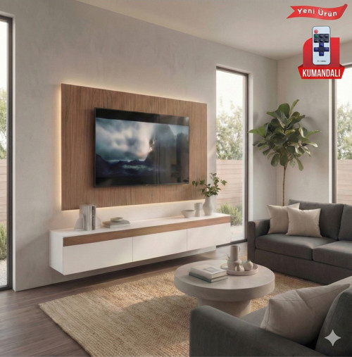 PURELINE LEDLİ DUVAR TV ÜNİTESİ 140 CM CEVİZ BEYAZ