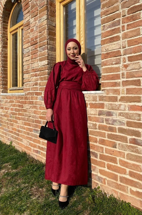 Bordo Jakarlı Abiye