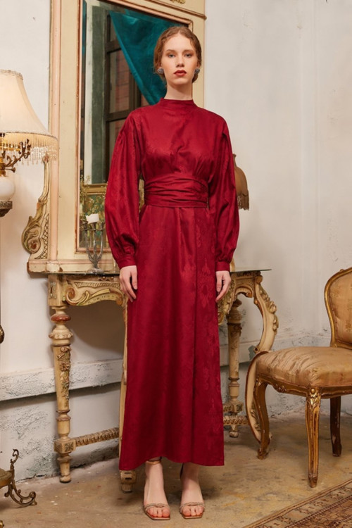 Bordo Jakarlı Abiye