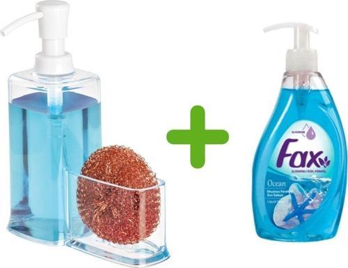 Süngerlik Bölmeli Akrilik Sıvı Sabunluk Ve 1 Adet 400 Ml Sıvı Sabun Okyanus Kokulu