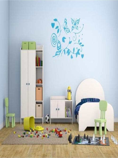 Duvar Süsü (Sticker) Mavi Kelebekli Şeffaf Filmli Pvc 48X33X0,5Cm