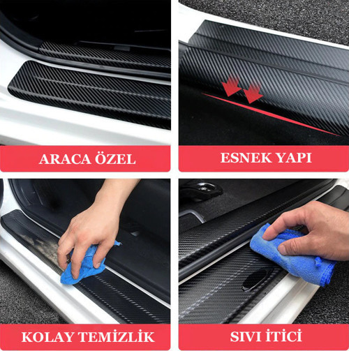Dodge Ram İçin Uyumlu Aksesuar Oto Kapı Eşiği Sticker Karbon 4 Adet
