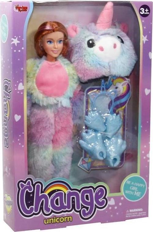 Change Oyuncak Gökkuşağı Unicorn Aksesuarlı 30 Cm Bebek 66842