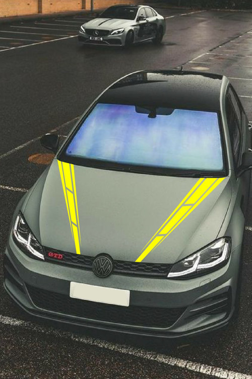 Oto Kaput Sticker Çift Şerit 2 Adet Sarı 10*60 Cm