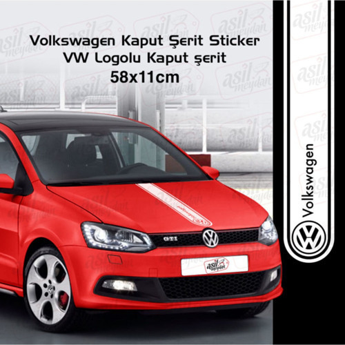 Volkswagen İçin Uyumlu Aksesuar Oto Kaput Şerit Sticker Vw Logolu Beyaz 58*11 Cm