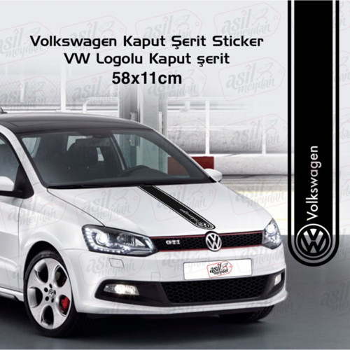 Volkswagen İçin Uyumlu Aksesuar Oto Kaput Şerit Sticker Siyah 58*11 Cm